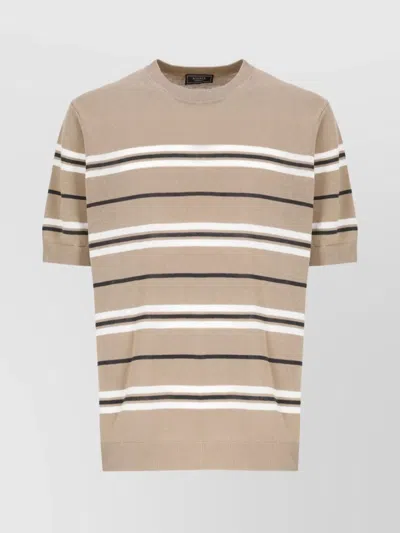 PESERICO STRIPED PATTERN COTTON LINEN T-SHIRT