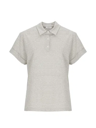 Peserico Striped Lurex Knit Linen Cotton Polo In Neutral