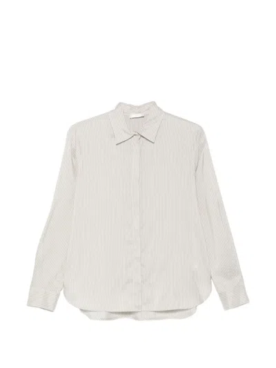 Peserico Striped Pussy-bow Shirt In Neutral