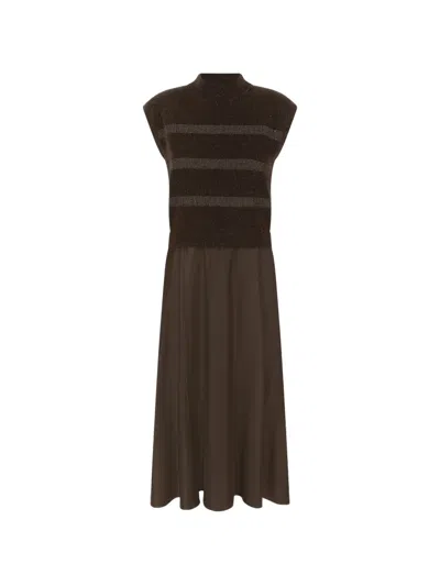 Peserico Striped Ribbed-knit Midi Dress In Brown