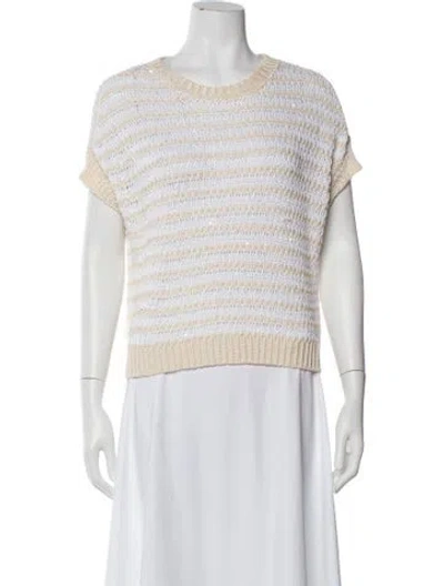 Pre-owned Peserico Striped Scoop Neck Sweater In White