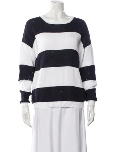Pre-owned Peserico Striped Scoop Neck Sweater In White