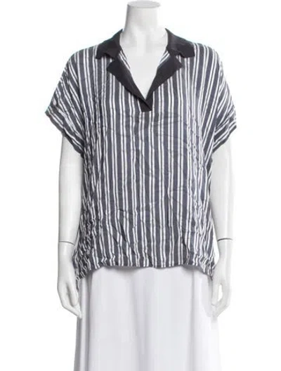 Pre-owned Peserico Striped Short Sleeve Blouse W/ Tags In White