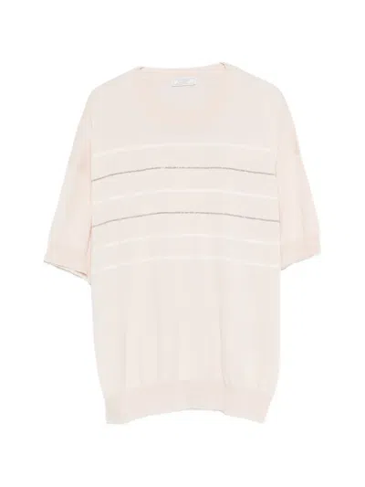 Peserico Striped Short-sleeve T-shirt In Neutral