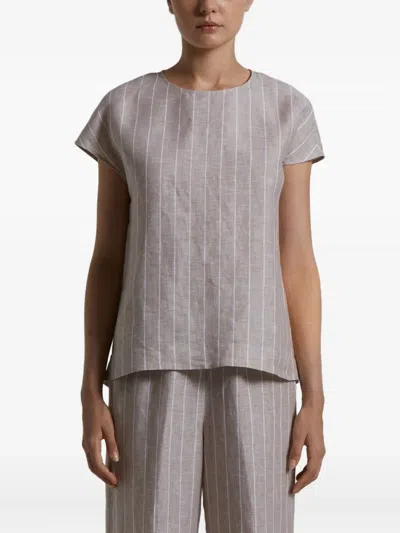 Peserico Striped Short-sleeve Top In Gray