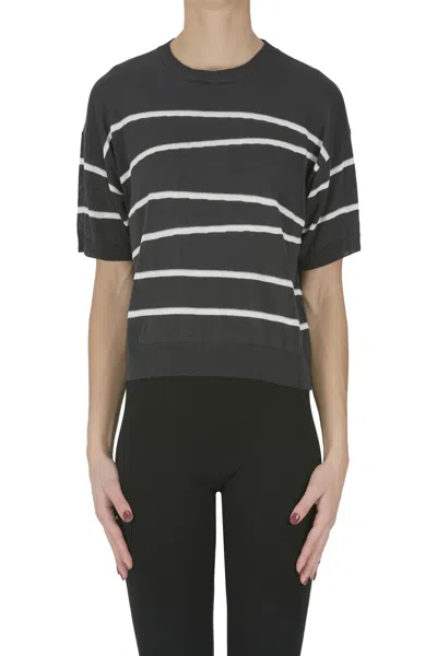 Peserico Striped Short Sleeves Pullover In Black