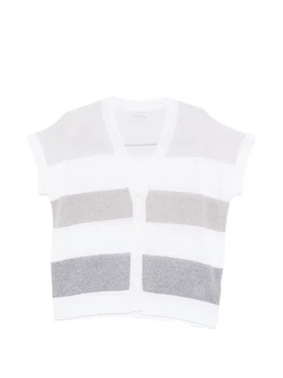 Peserico Striped Short-sleeve Cardigan In Animal Print