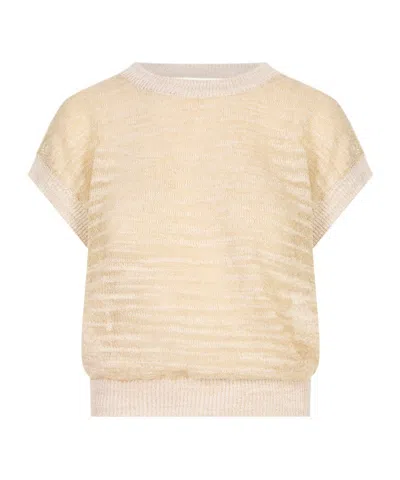 Peserico Open-back Knitted Short-sleeve Sweater In Neutral