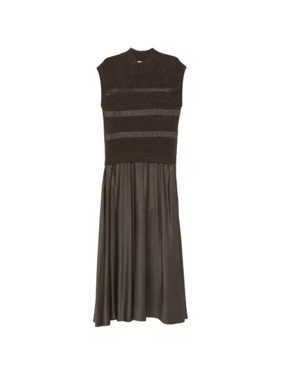 Peserico Striped Sleeveless Midi Dress In Brown