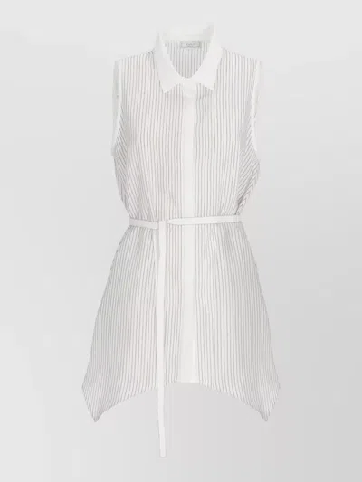 Peserico Striped Sleeveless Shirt Point Collar Waist Tie In Multi