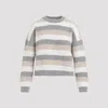 Peserico Striped Wool Silk Cashmere Blend Sweater In Granito