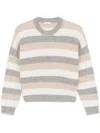 Peserico Striped Wool Silk Cashmere Blend Sweater In Grey