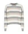 Peserico Striped Wool Silk Cashmere Blend Sweater In White