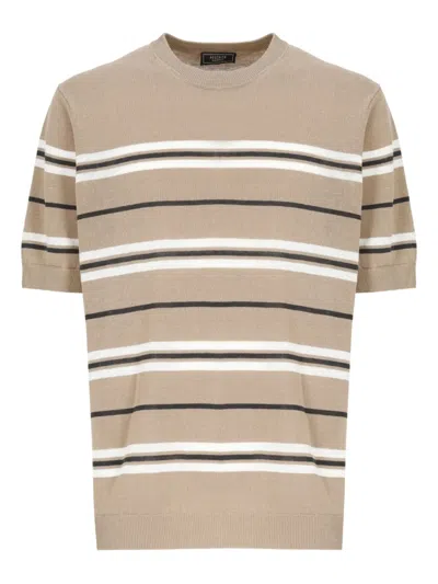 Peserico Striped Pattern Cotton Linen T-shirt In Brown