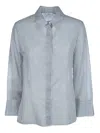 Peserico Striped Three-quarter-sleeve Shirt In Blue