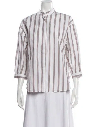 Pre-owned Peserico Striped Three-quarter Sleeve Blouse In White