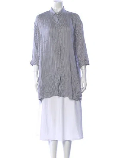 Pre-owned Peserico Striped Three-quarter Sleeve Blouse In White