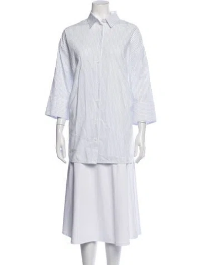 Pre-owned Peserico Striped Three-quarter Sleeve Blouse In White
