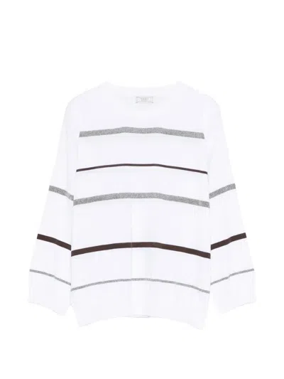 Peserico White Crew Neck Stripes T-shirt