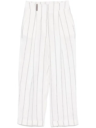 Peserico Striped Trousers In White