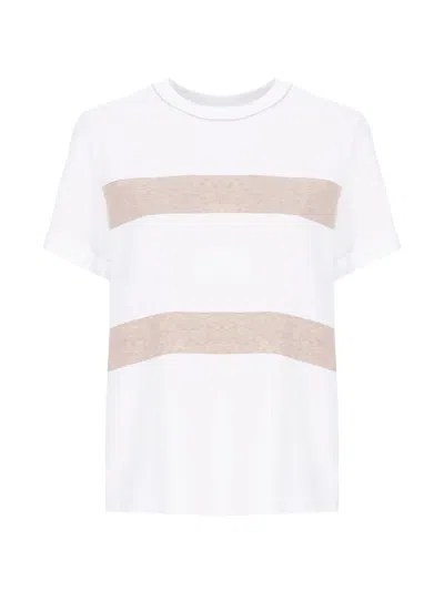 Peserico Short Sleeve Cotton Striped T Shirt In White