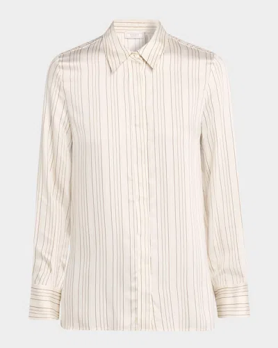 Peserico Striped Viscose Silk Button-front Shirt In Brown