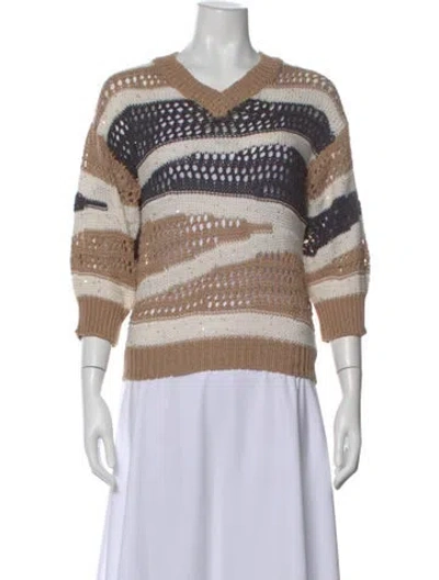 Pre-owned Peserico Striped V-neck Sweater In Neutral