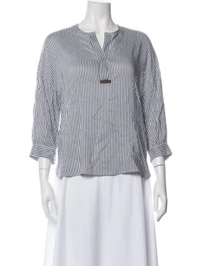 Pre-owned Peserico Striped V-neck Top In White
