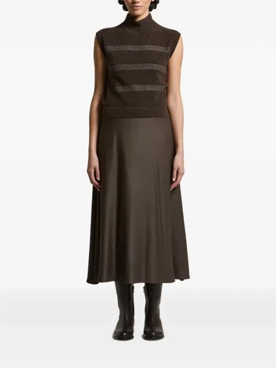 Peserico Stripe-detail Sleeveless Midi Dress In Brown