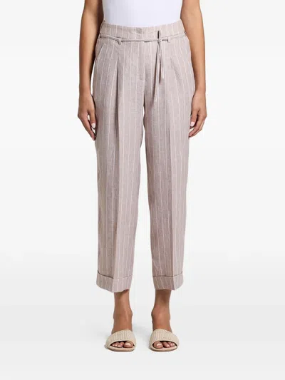 Peserico Striped-pattern Trousers In Neutral