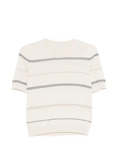 Peserico Stripe-pattern T-shirt In Neutral