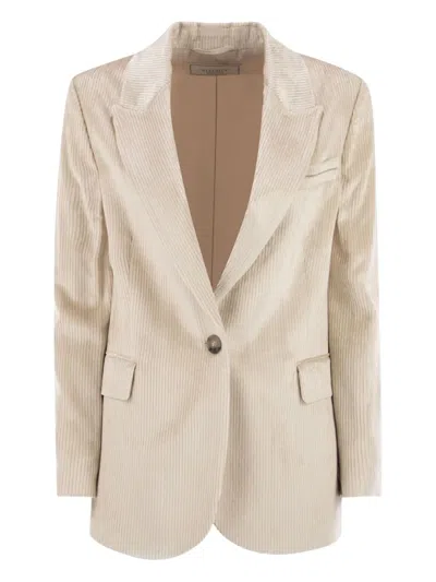 Peserico Velvet Blazer With Thousand Stripes In Neutral