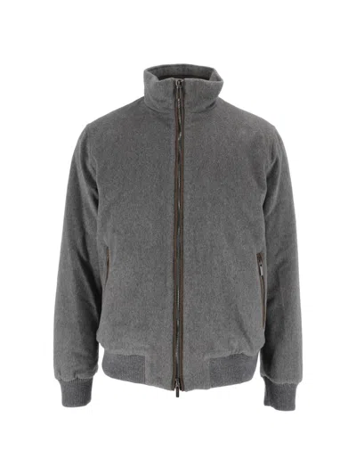 Peserico Structured High Collar Zip Outerwear Jacket In Gray