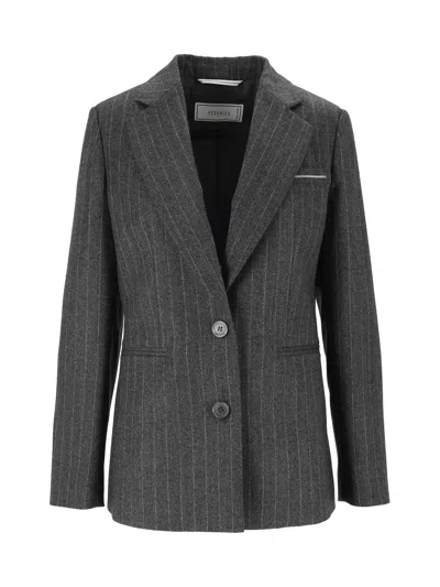Peserico Structured Pinstripe Notched Lapel Blazer In Gray