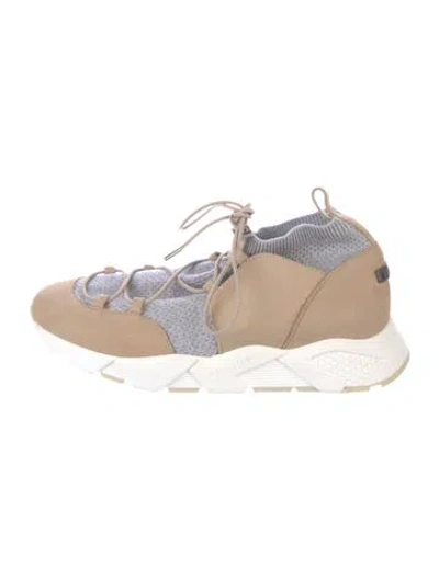 Pre-owned Peserico Suede Colorblock Pattern Chunky Sneakers In White