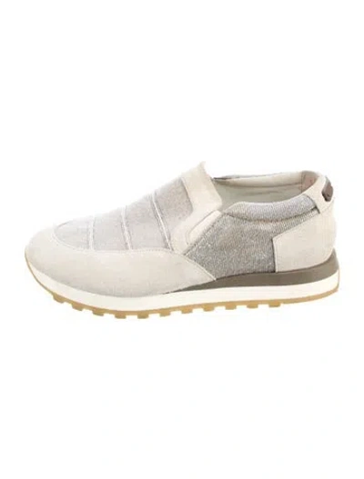 Pre-owned Peserico Suede Colorblock Pattern Sneakers In Gold