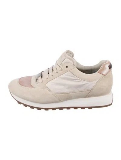 Pre-owned Peserico Suede Colorblock Pattern Sneakers In Neutral