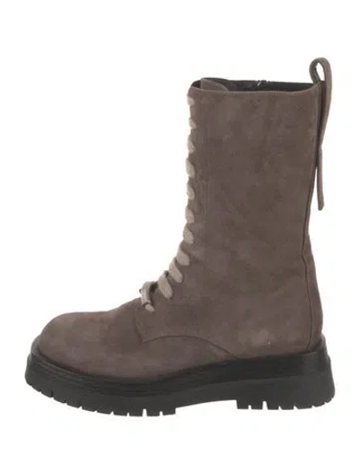 Pre-owned Peserico Suede Combat Boots In Brown