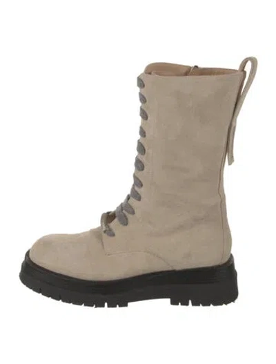Pre-owned Peserico Suede Combat Boots In Neutral