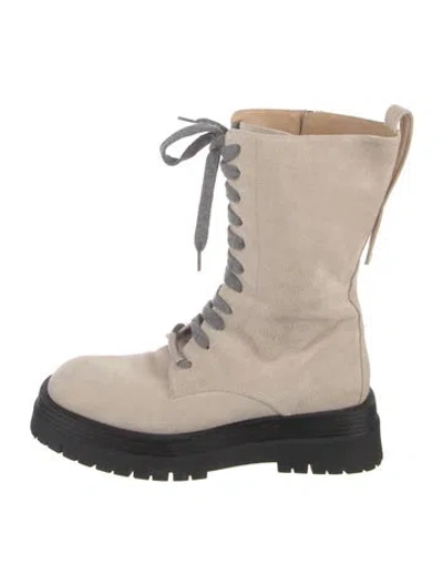Pre-owned Peserico Suede Lace-up Boots In Neutrals