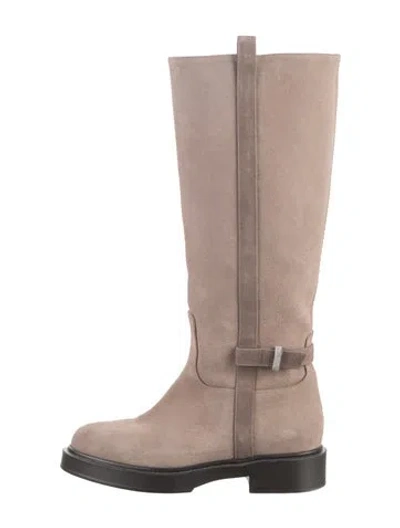 Pre-owned Peserico Suede Riding Boots In Neutrals