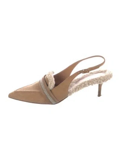 Pre-owned Peserico Suede Slingback Pumps In Neutral