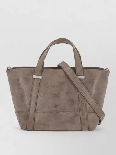 Peserico Suede Tote Bag Dual Handles Rhinestones