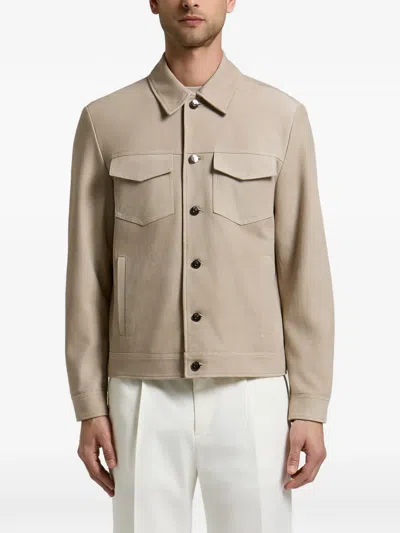 Peserico Suede-effect Flap-pocket Jacket In Neutral
