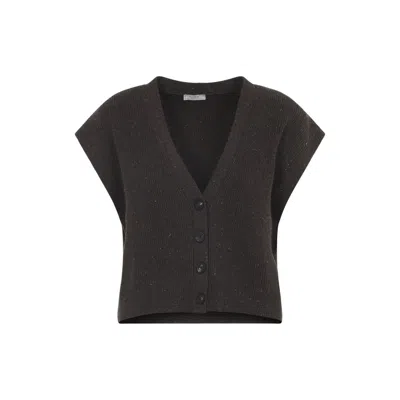 Peserico Speckled-effect Short-sleeves Cardigan In Brown