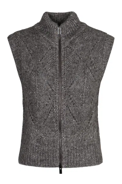 Peserico Sweater Vest With Zipper In Alpaca Blend In Gray
