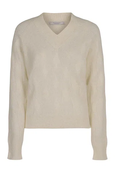 Peserico Sweater With Cable Knit Pattern In Neutral