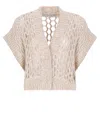 Peserico Sleeveless Open Knit Sweater Featuring Sequins In Neutral