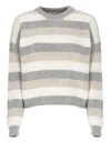 Peserico Striped Wool Silk Cashmere Blend Sweater In Beige