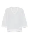Peserico Grey Perforated Sweater With V-neck Three-quarter Length Sleeves In Blue